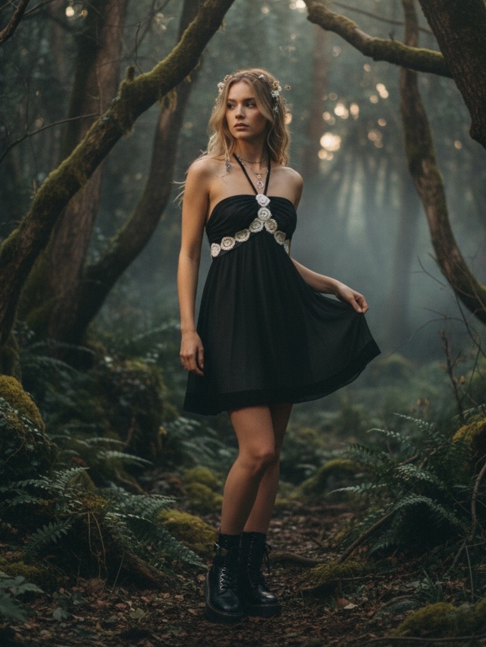 Helen Wang Y2K silk babydoll Mini Dress Crochet festival whimsigoth fairy grunge